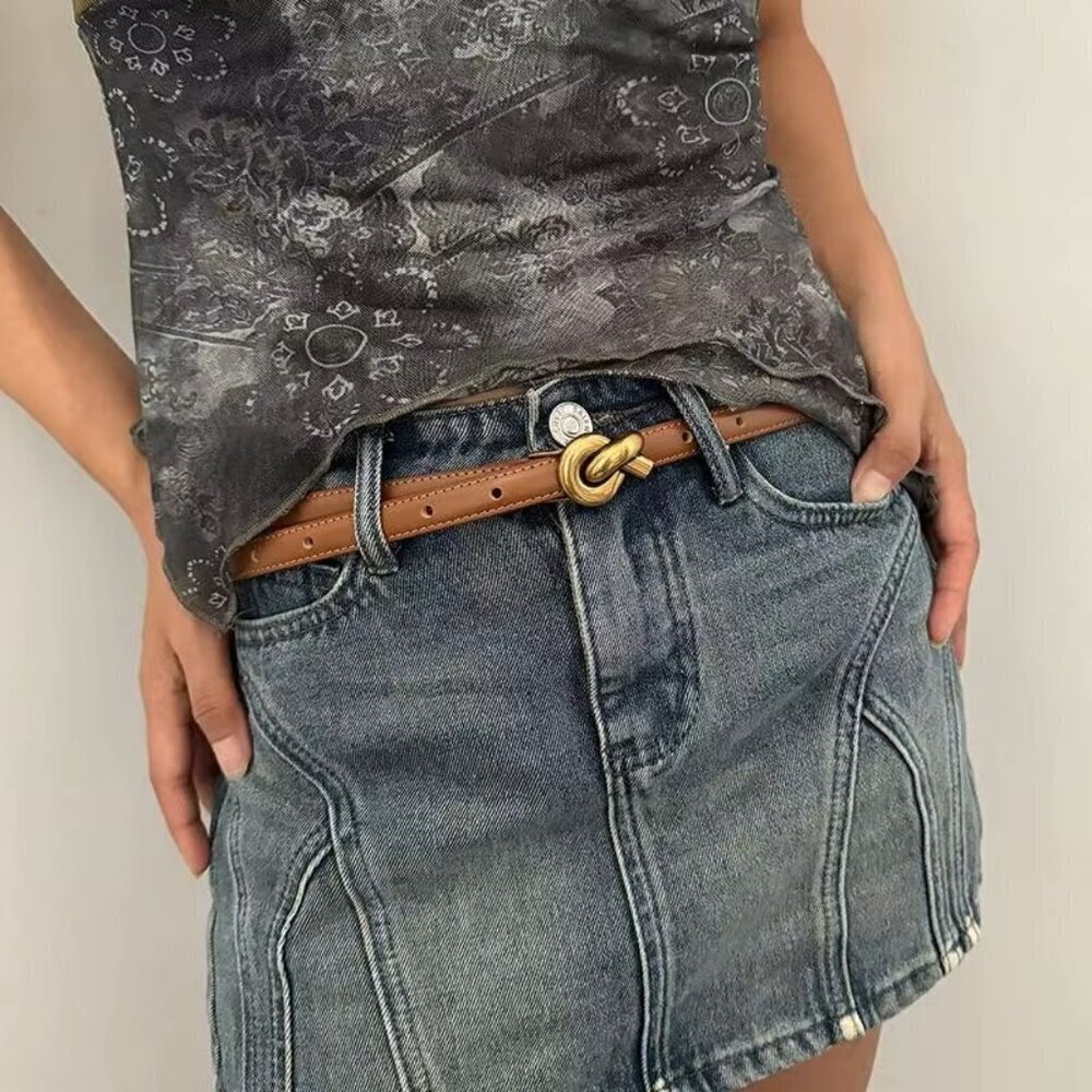 NWT 100% Genuine Leather Knot Buckle Khaki Waist Belt - Picture 1 of 6